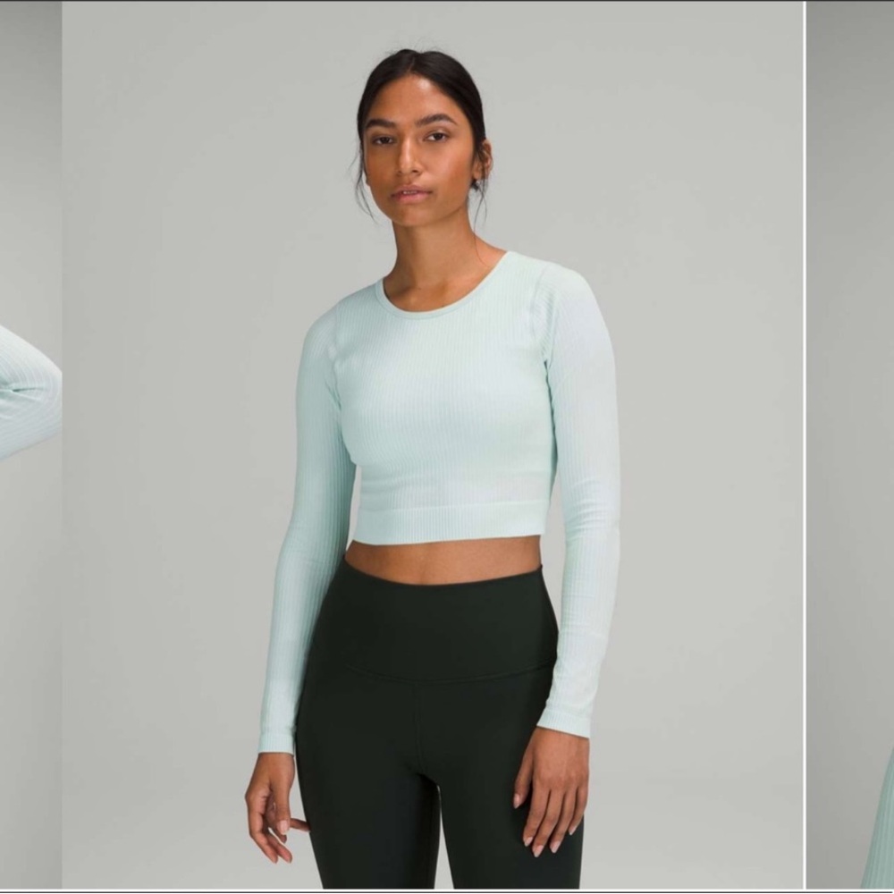 Like New Rare Lululemon Ebb to Street Crop Long Sleeve Top Size 8 Delicate Mint